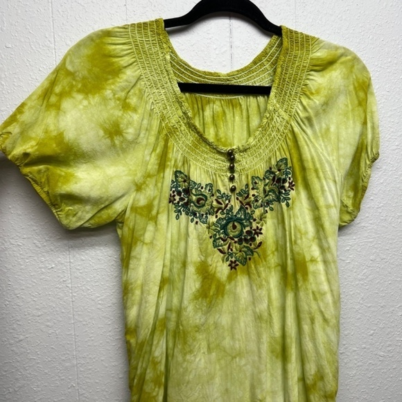 Fairycore Boho Whimsical Cottagecore Embroidered Puff Sleeve Womens Top Medium - Picture 4 of 8